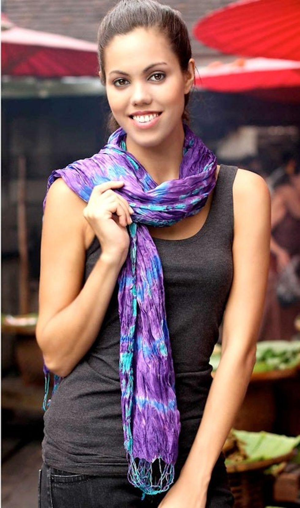 Hand Made Tie-dyed Scarf 'Smoky Lily'