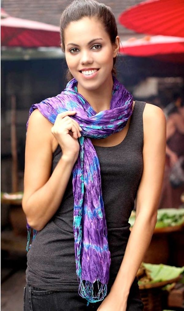 Alternate image for Hand Made Tie-dyed Scarf Smoky Lily