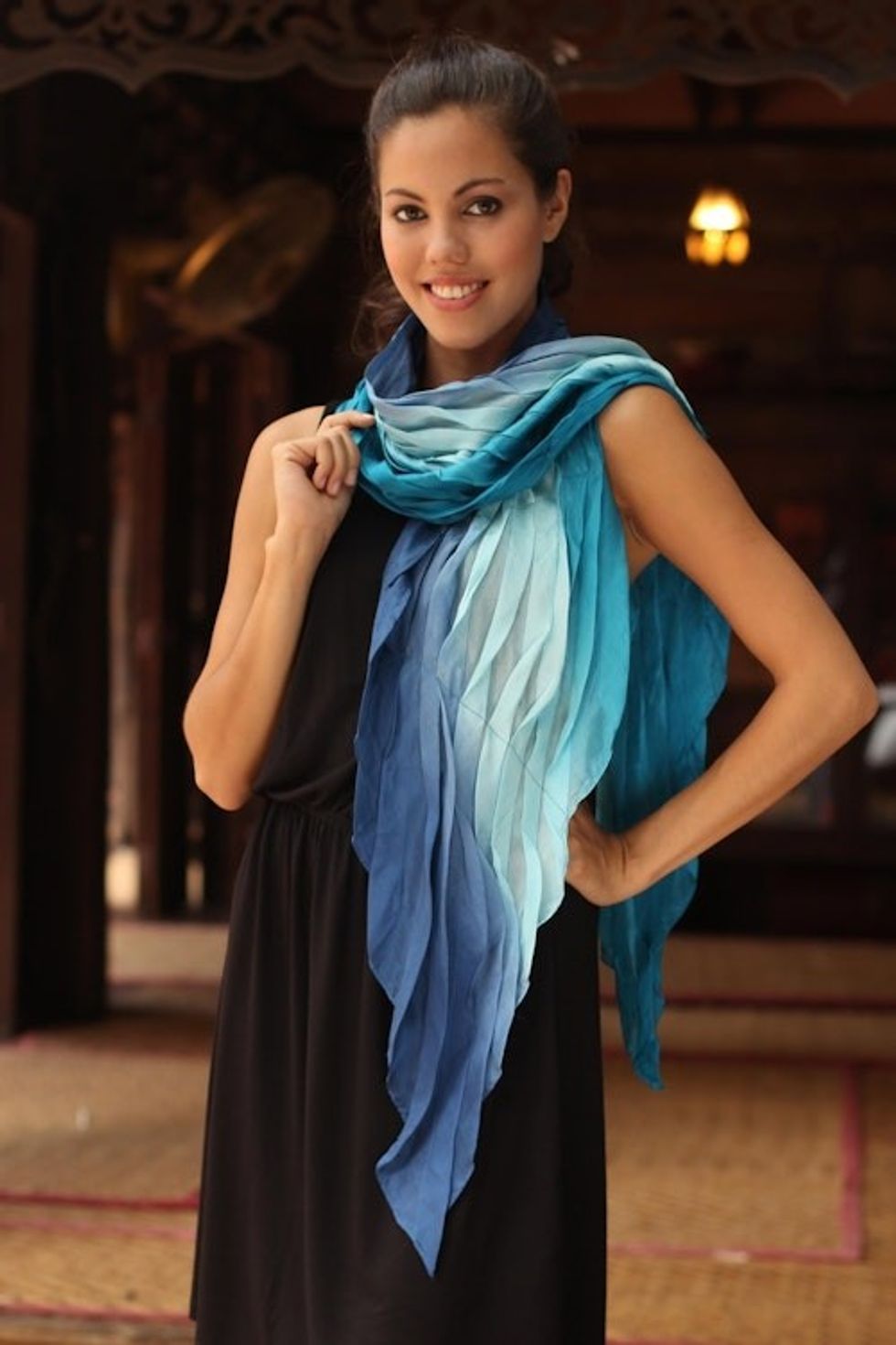 Hand Made Ombre Silk Scarf 'Blue Magnificence'