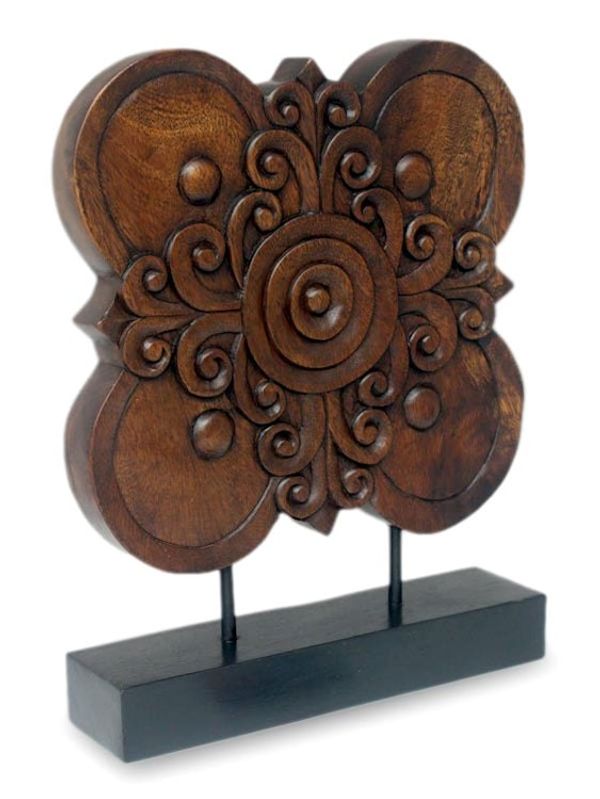 Alternate image for Hand Carved Floral Wood Sculpture Blossoming Shield