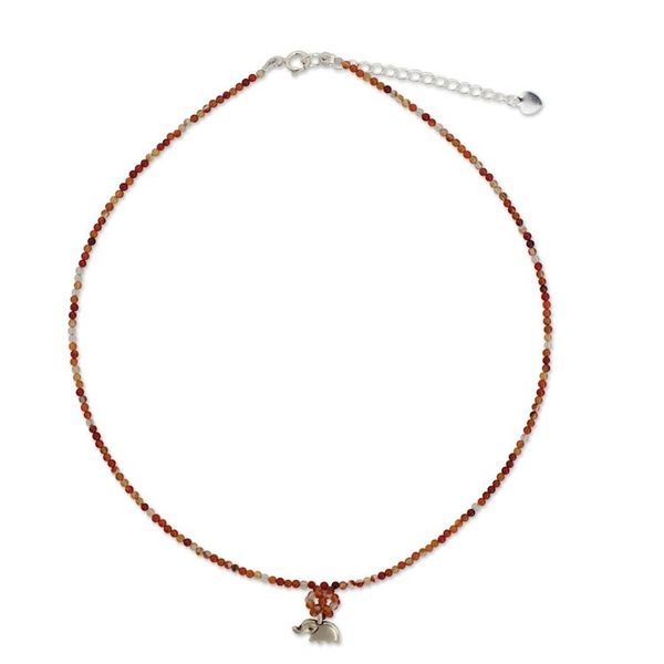 Alternate image for Hand Made Beaded Carnelian Necklace Elephantine Charm