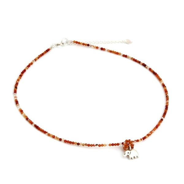 Alternate image for Hand Made Beaded Carnelian Necklace Elephantine Charm