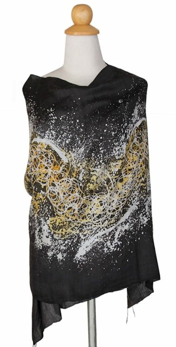 Alternate image for Silk batik shawl Fireworks on Black