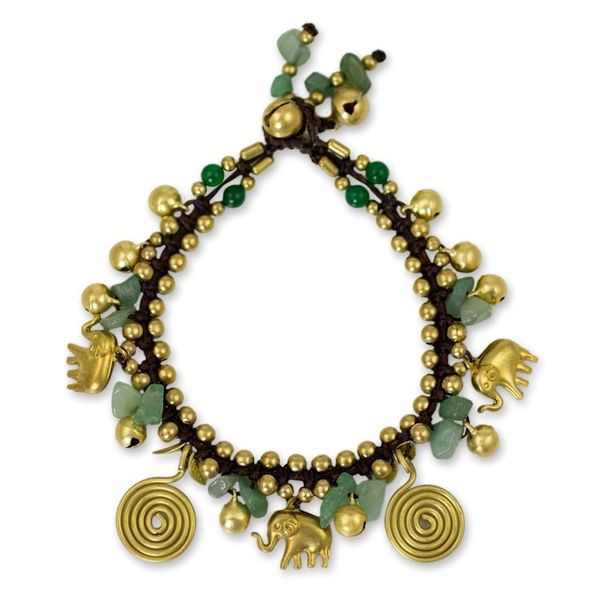 Alternate image for Hand Made Brass and Aventurine Elephant Charm Bracelet Splendor of Siam