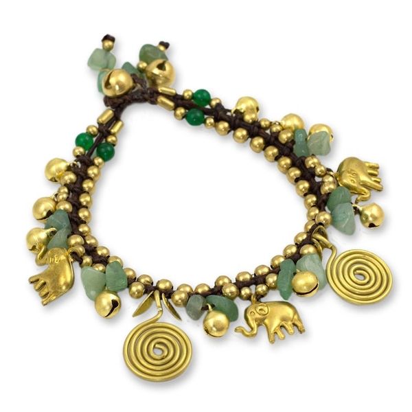 Alternate image for Hand Made Brass and Aventurine Elephant Charm Bracelet Splendor of Siam