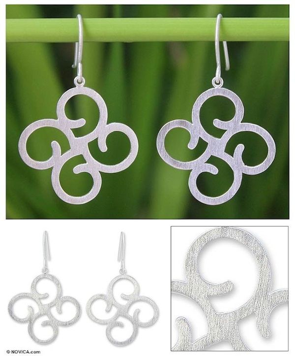 Alternate image for Modern Sterling Silver Dangle Earrings Abstract Clover