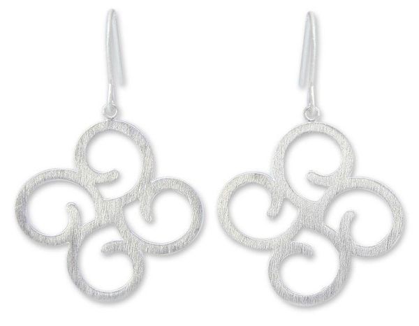 Alternate image for Modern Sterling Silver Dangle Earrings Abstract Clover