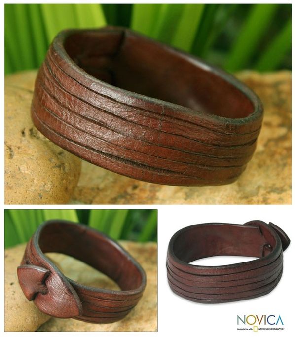 Alternate image for Brown Leather Wristband Bracelet Many Rivers