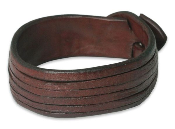 Alternate image for Brown Leather Wristband Bracelet Many Rivers