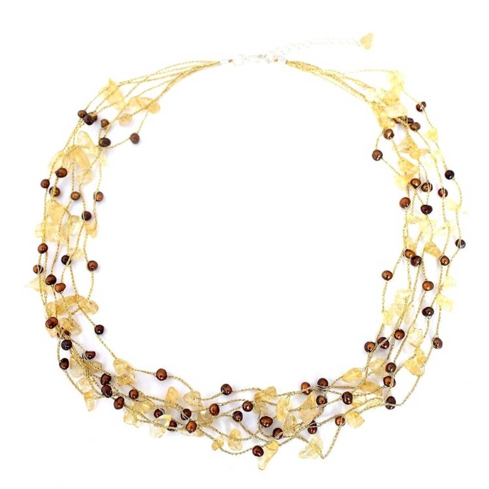 Cultured pearl and citrine beaded necklace 'Afternoon Light'