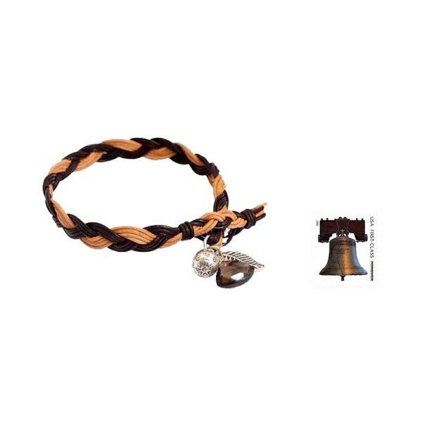 Alternate image for Braided Leather Smoky Quartz Bracelet with Hill Tribe Silver Joyous Nature