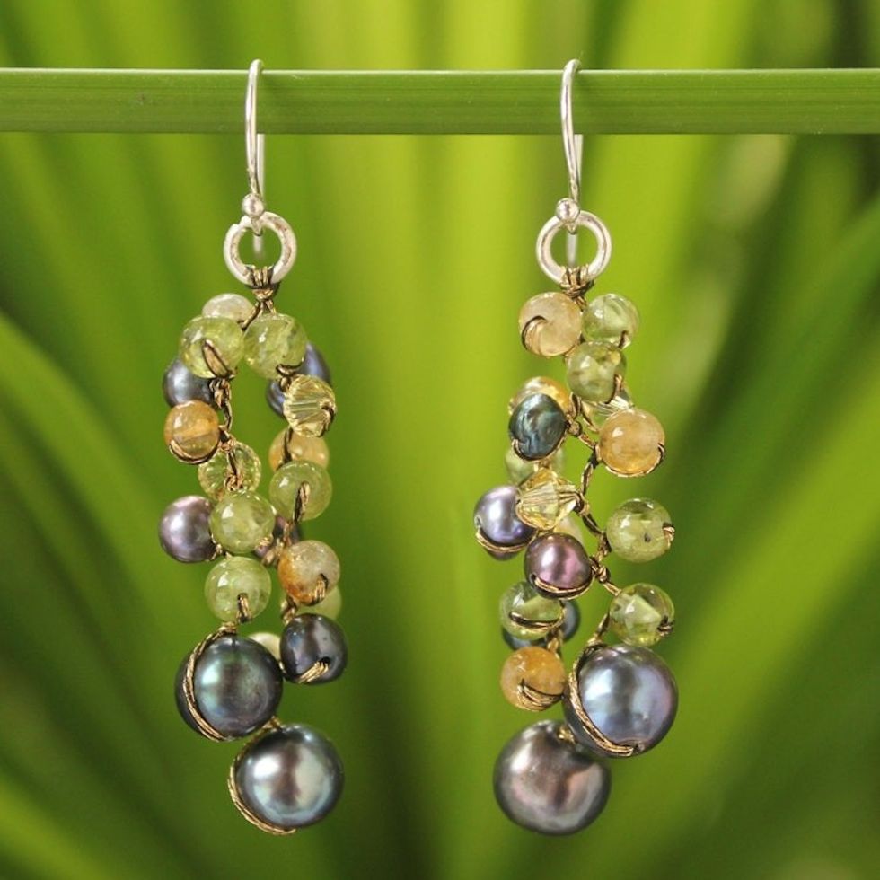 Pearl and Citrine Dangle Earrings 'Bright Passion'