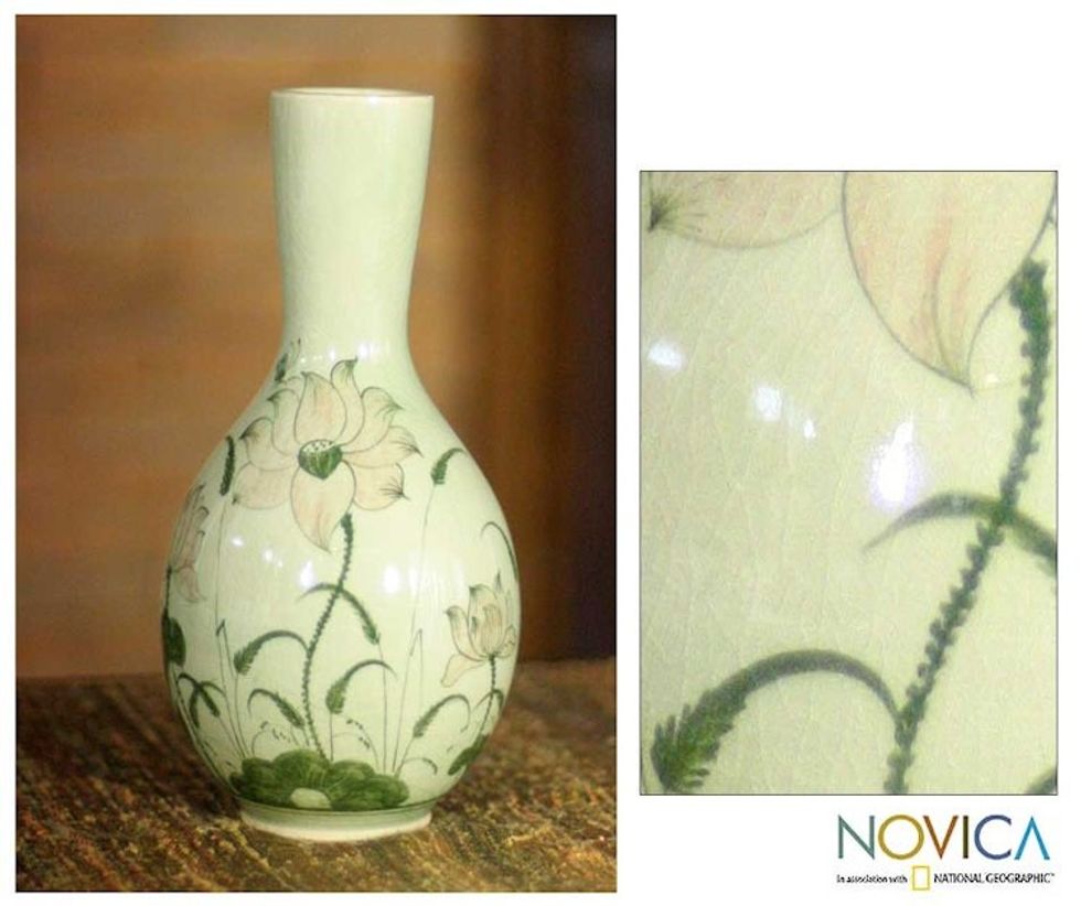 Celadon ceramic vase 'Lofty Lotus'