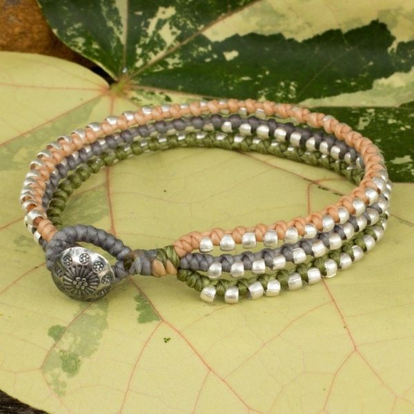Alternate image for Hill Tribe Jewelry Bracelet in Peach Gray and Green Pastel Siam Melody