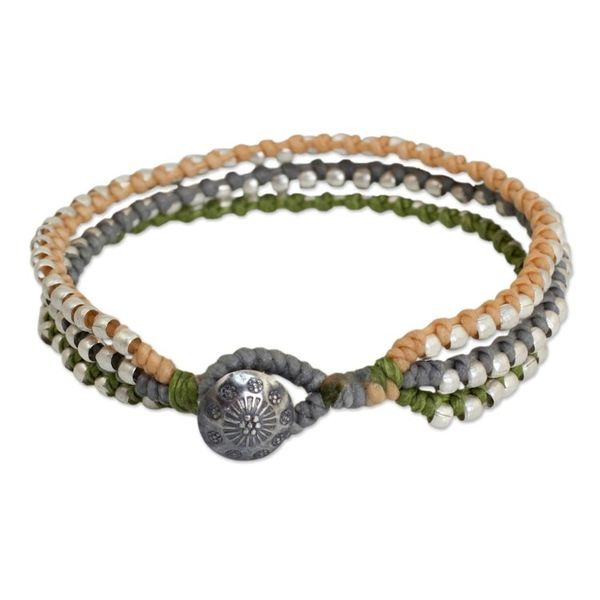 Alternate image for Hill Tribe Jewelry Bracelet in Peach Gray and Green Pastel Siam Melody