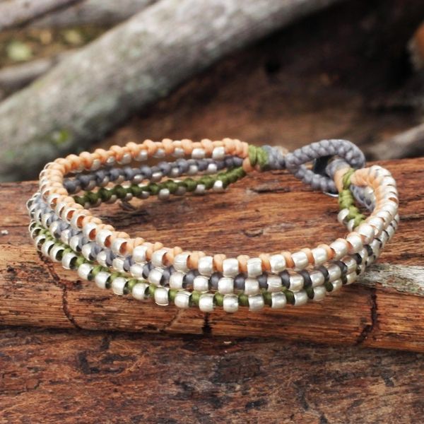 Alternate image for Hill Tribe Jewelry Bracelet in Peach Gray and Green Pastel Siam Melody