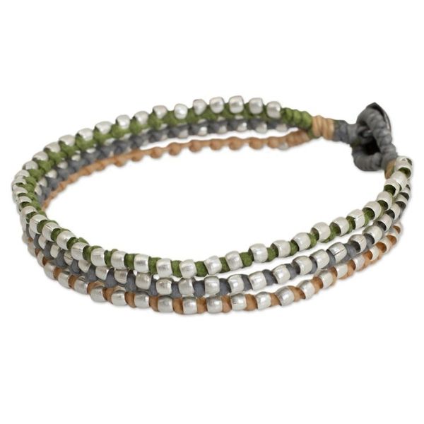 Alternate image for Hill Tribe Jewelry Bracelet in Peach Gray and Green Pastel Siam Melody