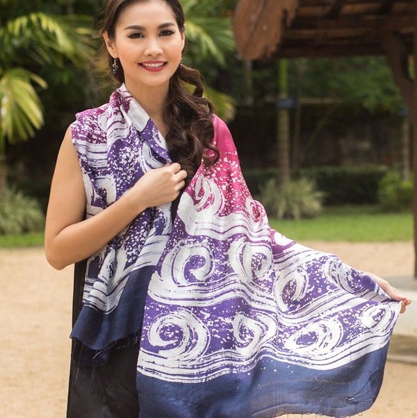 Alternate image for Hand Painted Silk Batik Shawl Ocean Hyacinth