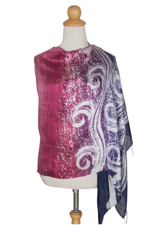 Alternate image for Hand Painted Silk Batik Shawl Ocean Hyacinth