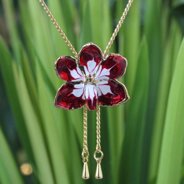 Alternate image for Gold Plated Natural Orchid Necklace from Thailand Scarlet Dancer