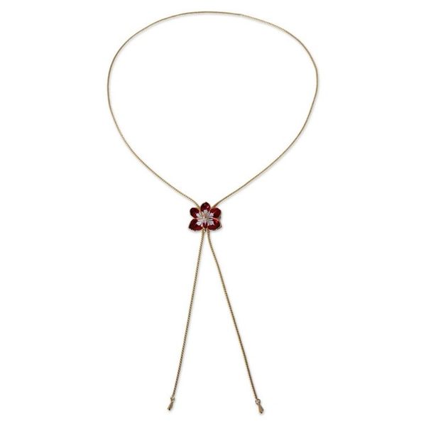 Alternate image for Gold Plated Natural Orchid Necklace from Thailand Scarlet Dancer