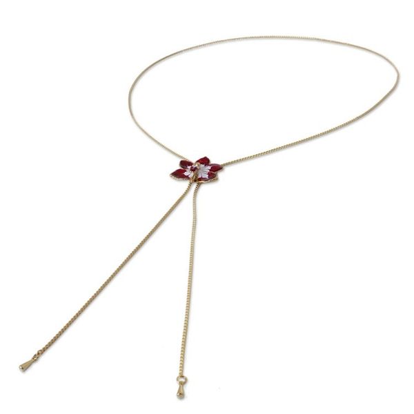 Alternate image for Gold Plated Natural Orchid Necklace from Thailand Scarlet Dancer