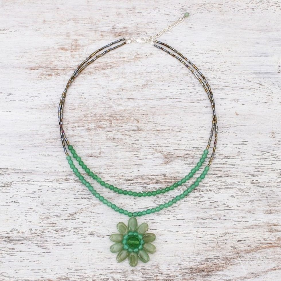 Unique Floral Quartz Pendant Necklace 'Chrysanthemum'