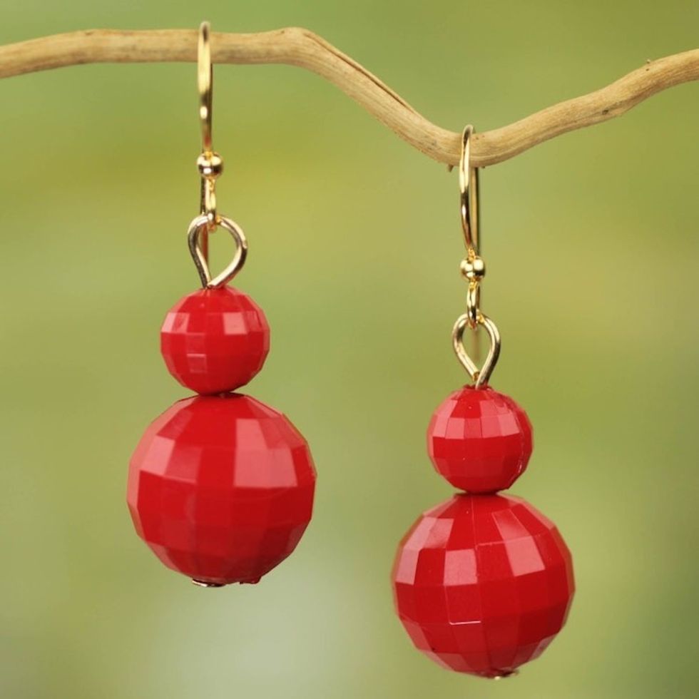 Hand Crafted Red Recycled Plastic Dangle Earrings from Ghana 'Mystical Red'