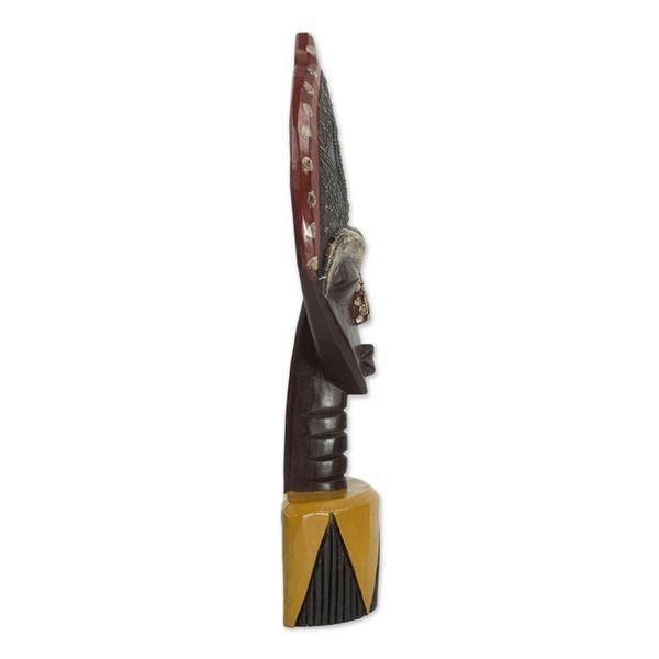 Alternate image for Ghanaian Sese Wood Mask Sculpture with Aluminum Plating Biakoye Mask