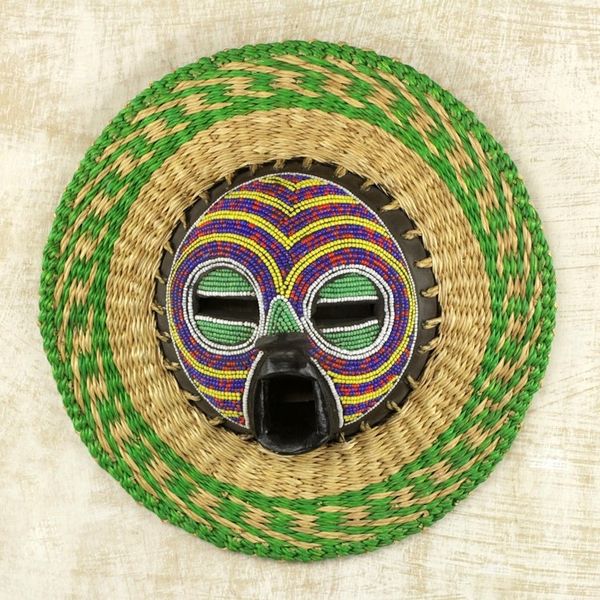 Alternate image for Hand Made African Mask with Wood, Bead and Raffia Accents True Child