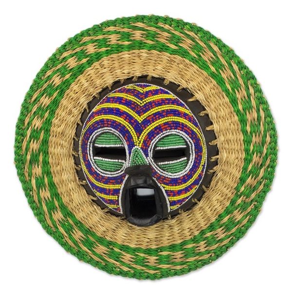 Alternate image for Hand Made African Mask with Wood, Bead and Raffia Accents True Child
