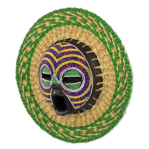 Alternate image for Hand Made African Mask with Wood, Bead and Raffia Accents True Child