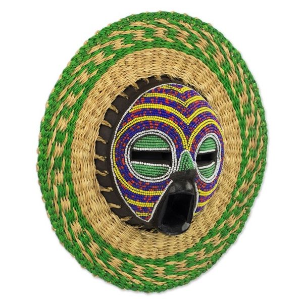 Alternate image for Hand Made African Mask with Wood, Bead and Raffia Accents True Child