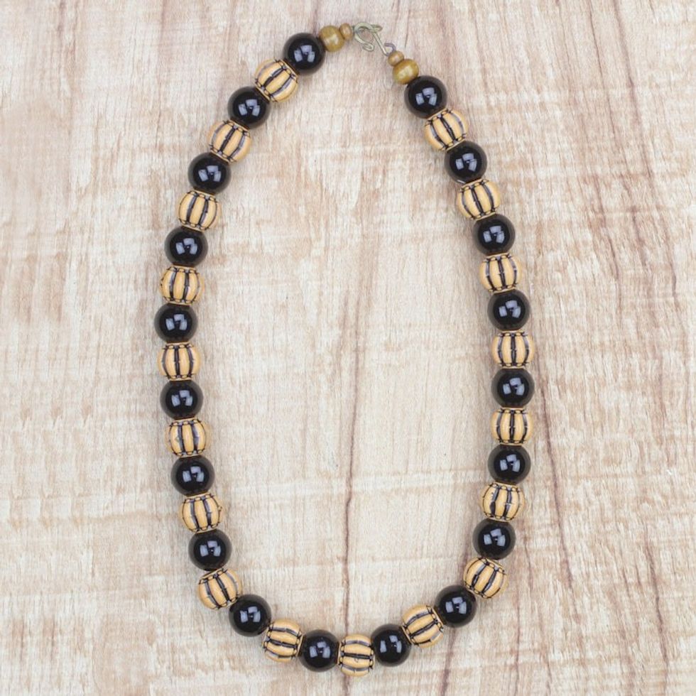 Recycled Glass and Plastic Beaded Necklace from Ghana 'Winsome Elegance'