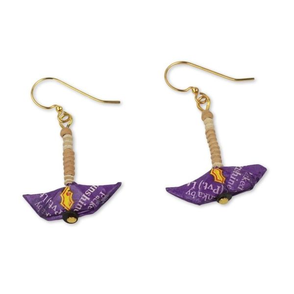 Alternate image for Sailboat Earrings Crafted by Hand with Recycled Paper Purple Boats