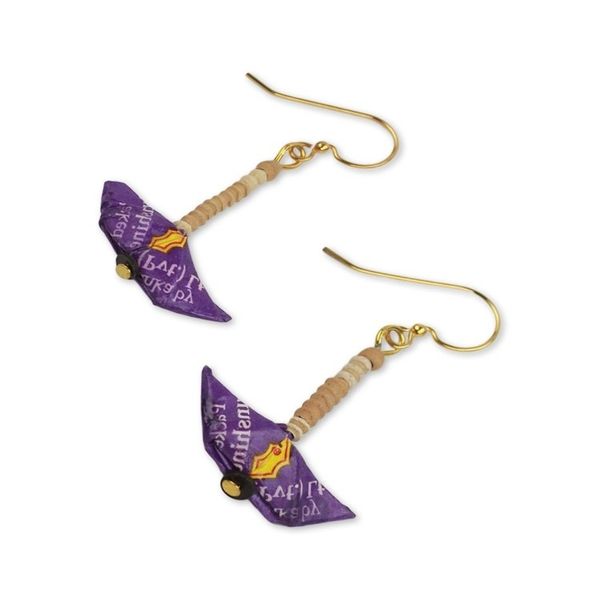 Alternate image for Sailboat Earrings Crafted by Hand with Recycled Paper Purple Boats