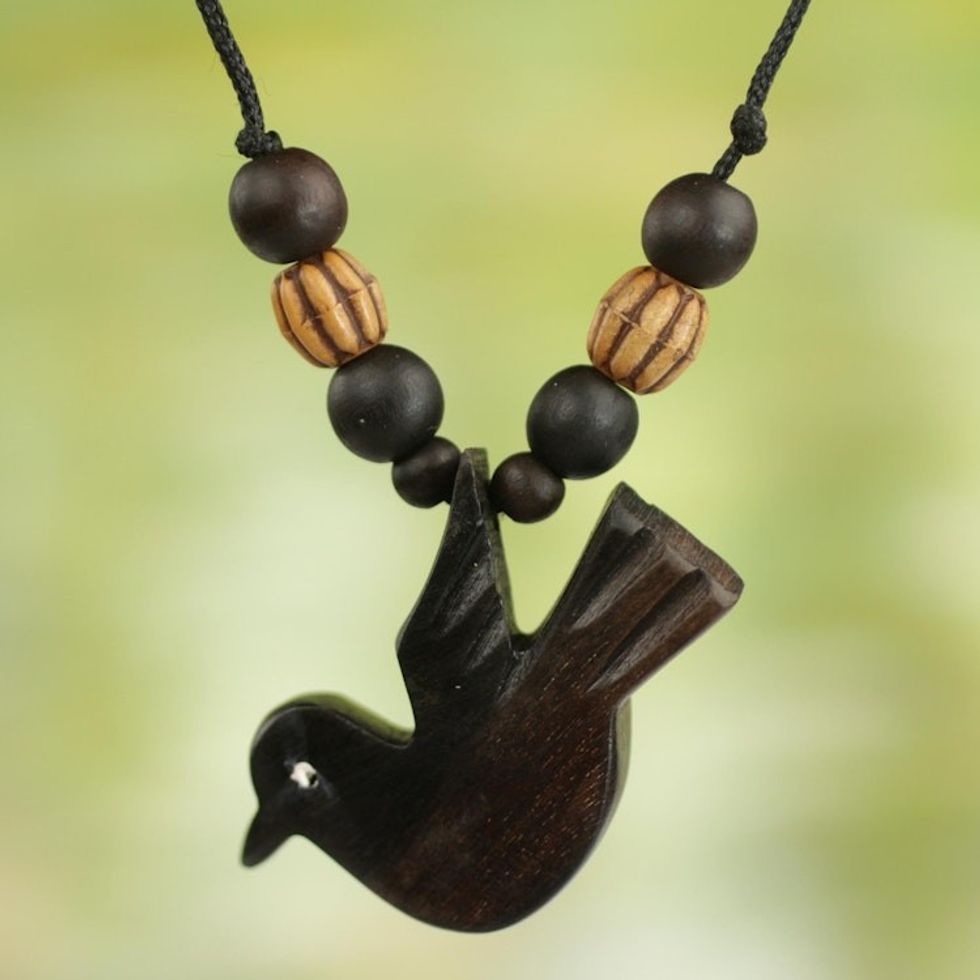 Peace Bird Artisan Crafted Wood Pendant Necklace from Ghana 'Victory Bird'