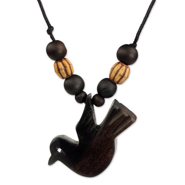 Alternate image for Peace Bird Artisan Crafted Wood Pendant Necklace from Ghana Victory Bird