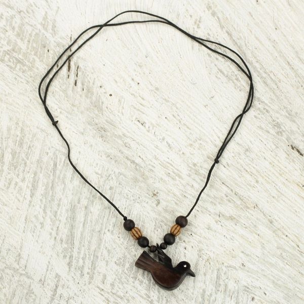 Alternate image for Peace Bird Artisan Crafted Wood Pendant Necklace from Ghana Victory Bird