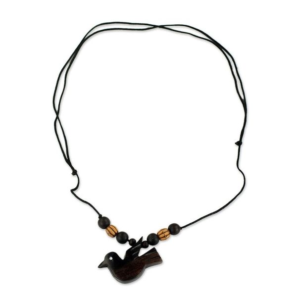 Alternate image for Peace Bird Artisan Crafted Wood Pendant Necklace from Ghana Victory Bird