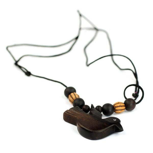 Alternate image for Peace Bird Artisan Crafted Wood Pendant Necklace from Ghana Victory Bird
