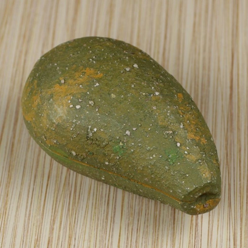 Hand Carved Green Avocado Shaped Wood Box from Ghana 'Rustic Avocado'