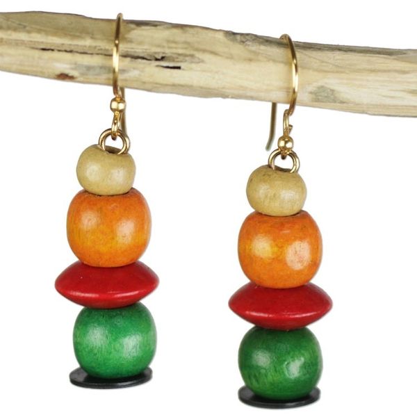 Alternate image for Orange Red and Green Sese Wood Candy Columns Dangle Earrings Candy Columns