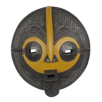 Alternate image for Yellow and Black African Hand Carved Wood Mask Continuation