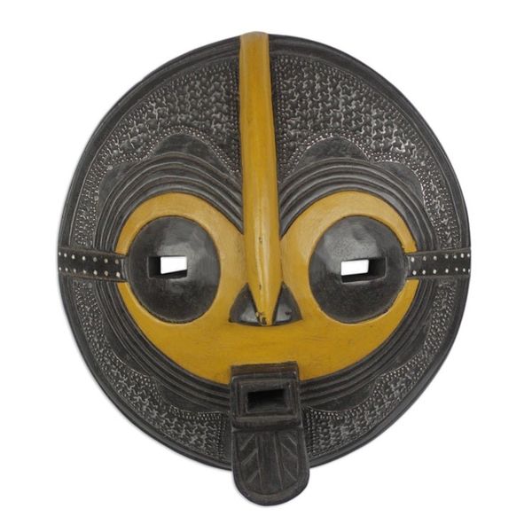 Alternate image for Yellow and Black African Hand Carved Wood Mask Continuation