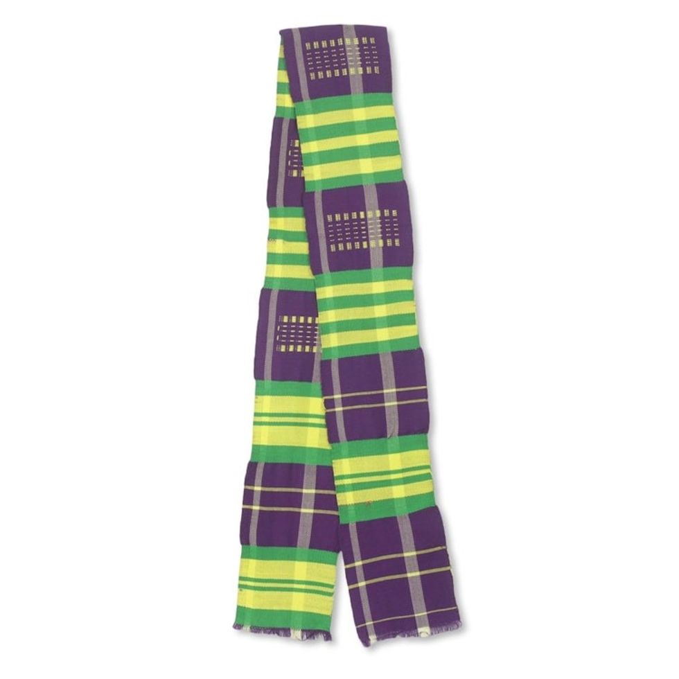 Narrow Purple and Green Kente Cloth Scarf 5 Inch Width 'Nyiraba'