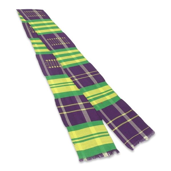 Alternate image for Narrow Purple and Green Kente Cloth Scarf 5 Inch Width Nyiraba