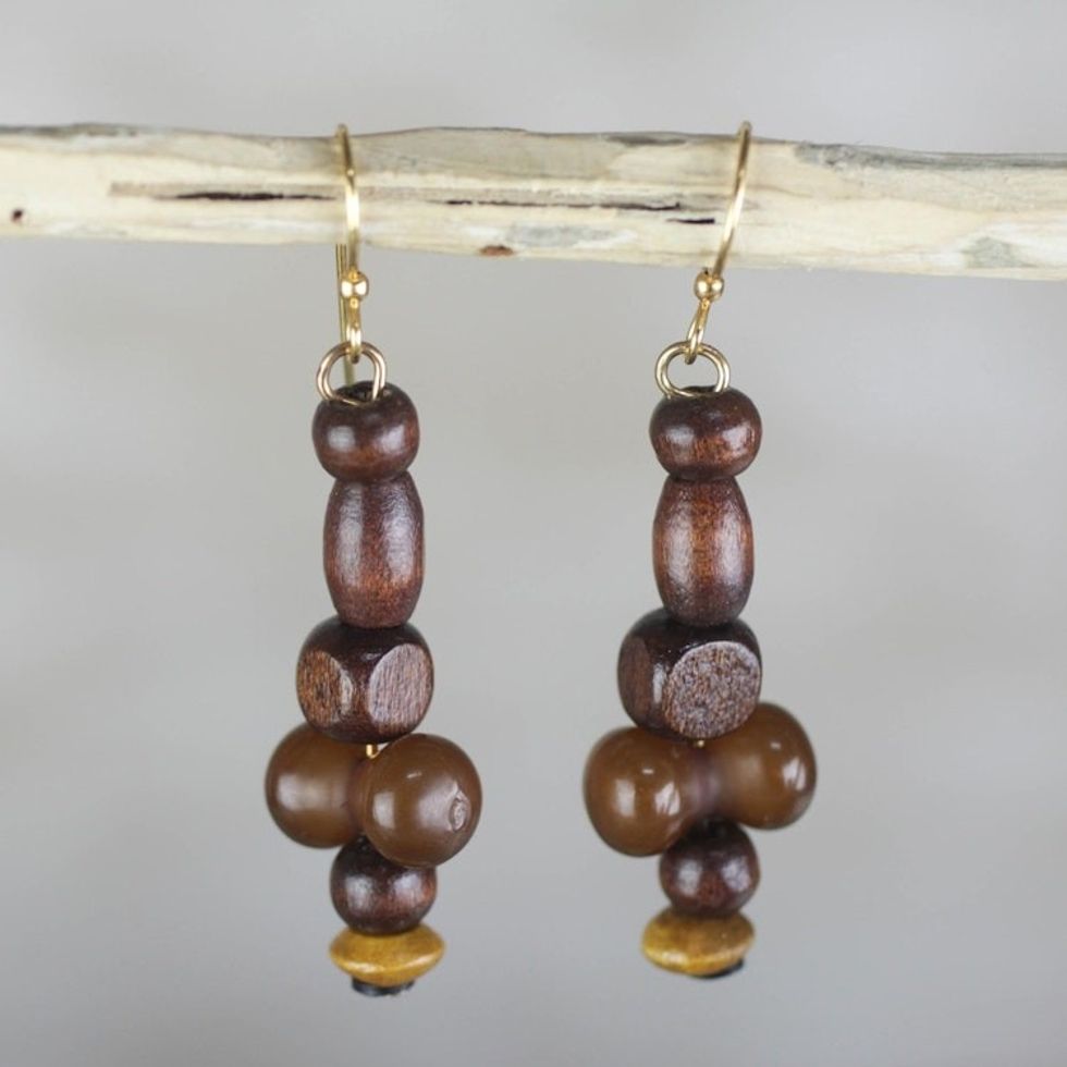 Recycled Plastic and Sese Wood Boho Queen Dangle Earrings 'Boho Queen'