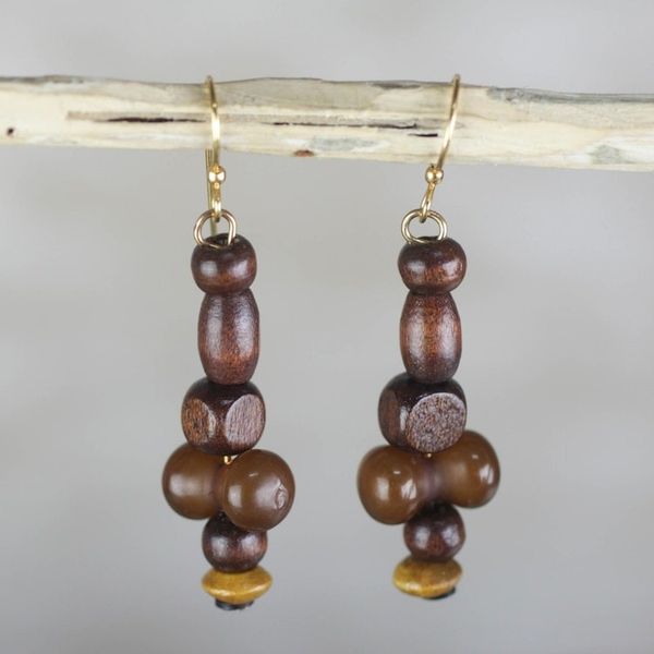 Alternate image for Recycled Plastic and Sese Wood Boho Queen Dangle Earrings Boho Queen