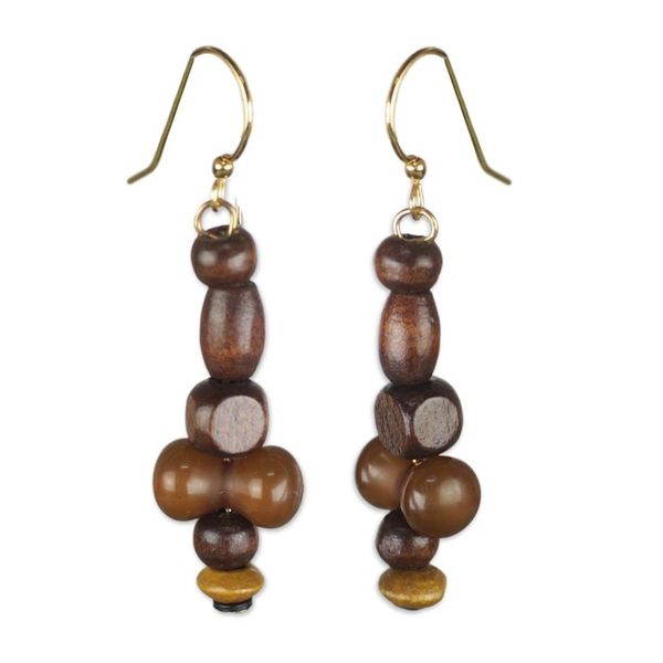 Alternate image for Recycled Plastic and Sese Wood Boho Queen Dangle Earrings Boho Queen